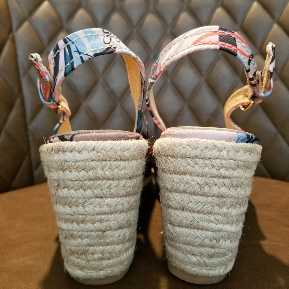 Naturalizer Espadrille Wedge Heel Sandal Blue Pink Neutral Floral Print Boho